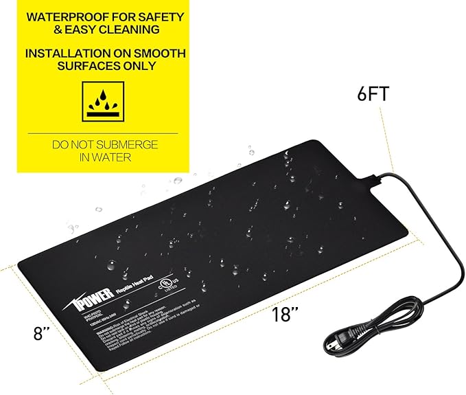iPower 8 by 18-Inch 24W Reptile Heat Mat, Under Tank Warmer Terrarium Heat Pad for Turtles Lizards Frogs and Other Small Animals, Multi Sizes iPower