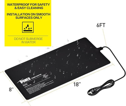 iPower 8 by 18-Inch 24W Reptile Heat Mat, Under Tank Warmer Terrarium Heat Pad for Turtles Lizards Frogs and Other Small Animals, Multi Sizes iPower
