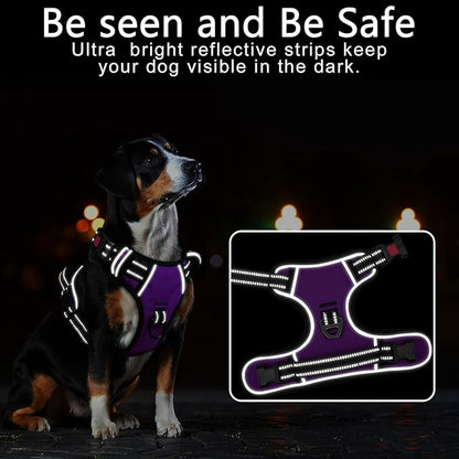 Timos Dog Harness Small Sized, No Pull Dog Harness with Neck Lockable Snap,No Choke Front Clip Dog Reflective Harness,Adjustable Metal Rings 3 Buckles,Easy Control Handle for Small Dogs Purple S Timos