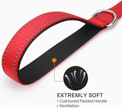 Joytale Double-Sided Reflective Dog Leash, 6 FT/5 FT/4 FT, Padded Handle Nylon Heavy Duty Leashes for Small & Medium Dogs Walking, Red, 4FT Joytale