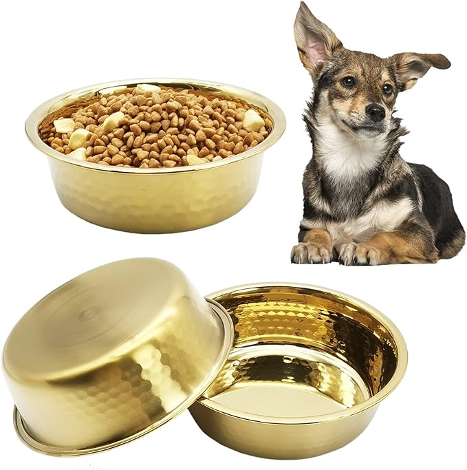 kathson 3pcs Premium Stainless Steel Dog Bowls, Hammered Thickened Metal Dog Bowl Feeding or Water Bowls for Small/Meidum/Large Sized Dogs&Cats Stackable Metal Cat Bowl Dishwasher Safe 7.1 Dia. - PAWPICO
