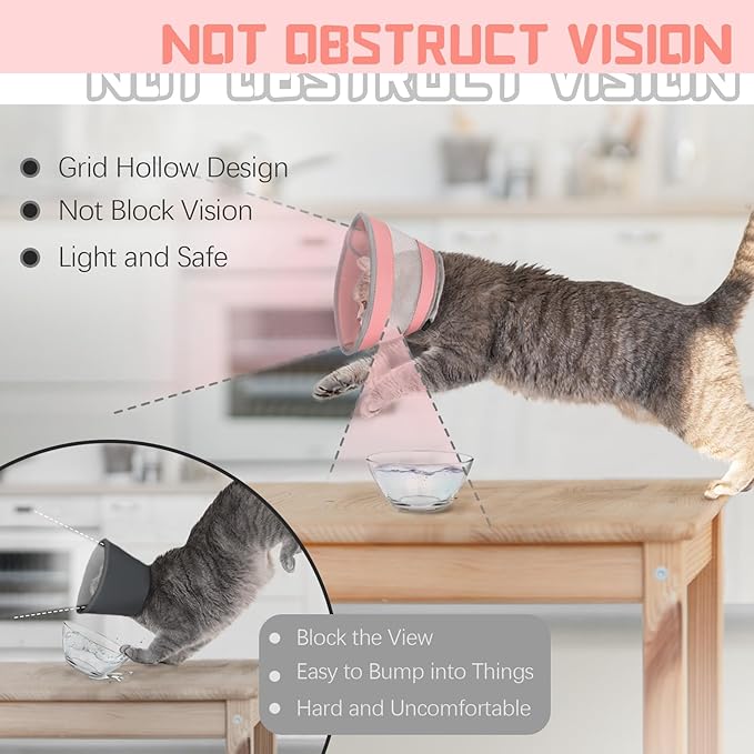 Cat Cone, Breathable Cat Cone Collar Soft, Adjustable Cat Cone to Stop Licking, Water Resistant Neck Cone for Cats with Air Mesh, Protective Cat Recovery E Collar for Cat Kitten（Pink,S-8 GoGoPaw