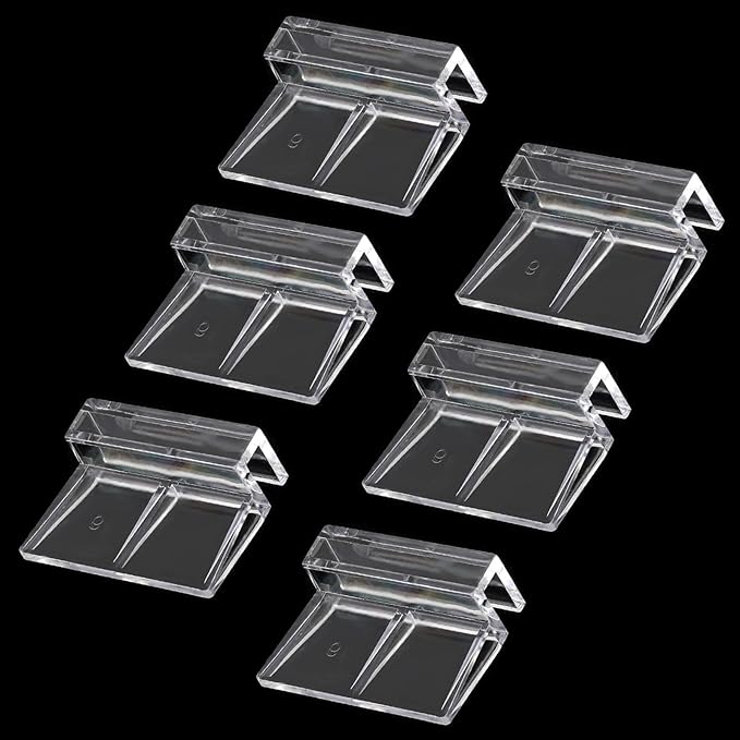 Sliverdew 6 PCS Aquarium Lid Clips, 6mm Clear Acrylic Fish Tank Lid Holder Aquarium Cover Support Clamps for Rimless Aquarium Glass Top, Plastic Fish Tank Cover, Aquarium Hoods Sliverdew
