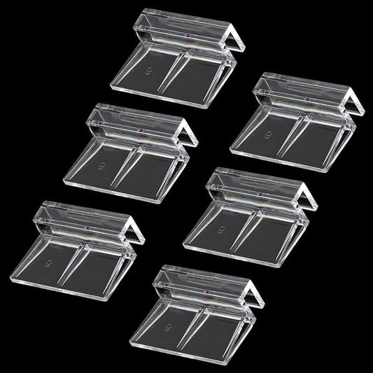 Sliverdew 6 PCS Aquarium Lid Clips, 6mm Clear Acrylic Fish Tank Lid Holder Aquarium Cover Support Clamps for Rimless Aquarium Glass Top, Plastic Fish Tank Cover, Aquarium Hoods Sliverdew