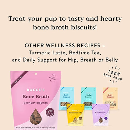 Bocce's Bakery Oven Baked Bone Broth Treats for Dogs, Wheat-Free Everyday Dog Treats, Made with Real Ingredients, Baked in The USA, All-Natural Biscuits, Beef Bone Broth, Carrots, & Parsley, 5 oz - PAWPICO