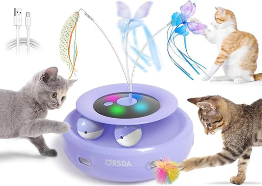 ORSDA Cat Toy, 3-in-1 Automatic Cat Toys for Indoor Cats, Electronic Whack a Mole, Fluttering Butterfly,Track Balls Kitten Toy, Rechargeable Power Interactive Feather Toys for All Breeds - PAWPICO