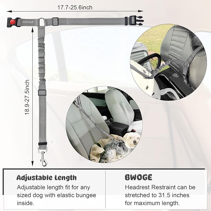 BWOGUE 2 Packs Dog Cat Safety Seat Belt Strap Car Headrest Restraint Adjustable Nylon Fabric Dog Restraints Vehicle Seatbelts Harness BWOGUEPetHome
