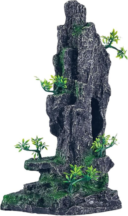 Large Fish Tank Decorations - Mountain View Aquarium Ornament with Tree House Cave SiissaPeksid