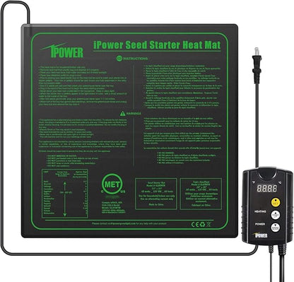 iPower 20" x 20" Warm Hydroponic Seedling Heat Mat and Digital Thermostat Control Combo Set for Seed Germination, Black iPower