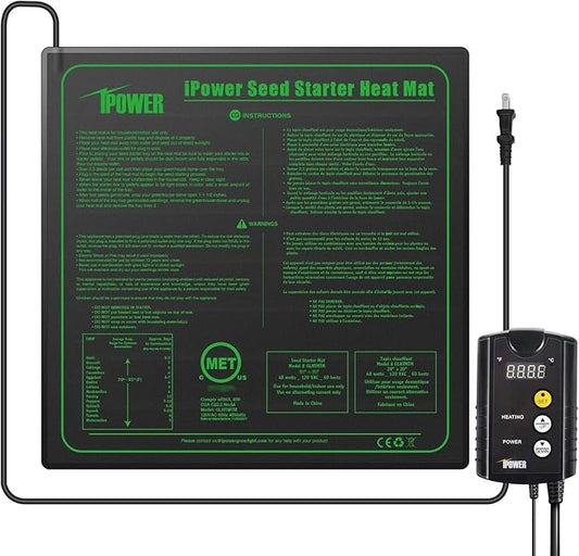 iPower 20" x 20" Warm Hydroponic Seedling Heat Mat and Digital Thermostat Control Combo Set for Seed Germination, Black iPower