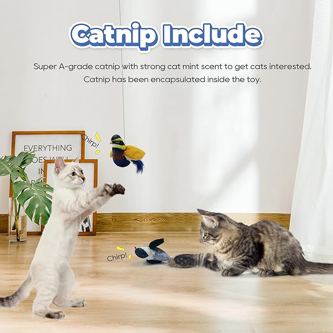 LEWISER Cat Toys Chirping Tit 2 Pcs with Catnip SilverVine, Suitable for Cat Wand Toys, Simulation Bird Design, Interactive Toys for Indoor Kitty Kitten Exercise, Orange and Black - PAWPICO