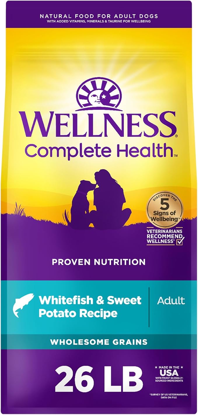 Wellness Complete Health Adult Dry Dog Food, Whitefish & Sweet Potato Recipe, 26 Pound Bag - PAWPICO