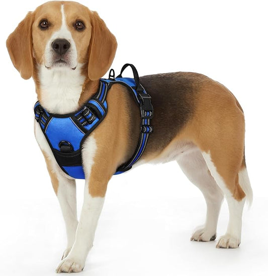 Eagloo Dog Harness Small Sized Dog, No Pull Service Vest with Reflective Strips and Control Handle, Adjustable and Comfortable for Easy Walking, No Choke Pet Harness with 2 Metal Rings, Blue, S GoExplorewithEagloo
