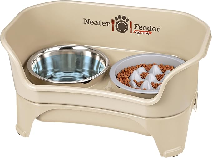 Neater Feeder Express Medium to Large Mess Proof Feeder for Dogs, 2 Cup Slow Feed Bowl & 7 Cup Stainless Steel Water Bowl, No Spill, Non-Tip, Non-Slip, Elevated Dog Bowls. Aids Digestion. Made in USA - PAWPICO