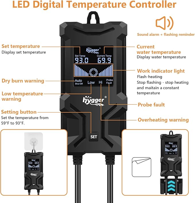 hygger Aquarium Heater, Submersible Fish Tank Heater with Over-Temperature Protection and Automatic Power-Off, Fish Heater with Digital Controller for Freshwater and Saltwater (1000W) hygger