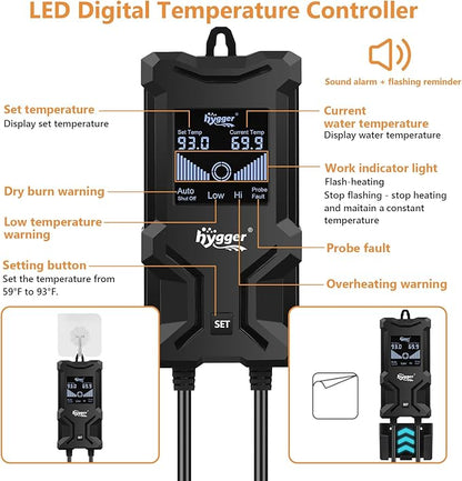 hygger Aquarium Heater, Submersible Fish Tank Heater with Over-Temperature Protection and Automatic Power-Off, Fish Heater with Digital Controller for Freshwater and Saltwater (1000W) hygger