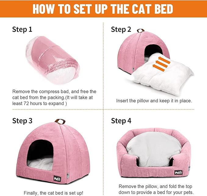 Cat Bed for Indoor Cats -Premium Pet Beds for Cats and Small Dogs, Cat Bed Cave, Comfortable Covered Cat Bed, Cat Tent, Kitten Bed, Small Animal Bed and Dog Bed Cave Cat Hut with Cushioned Pillow - PAWPICO