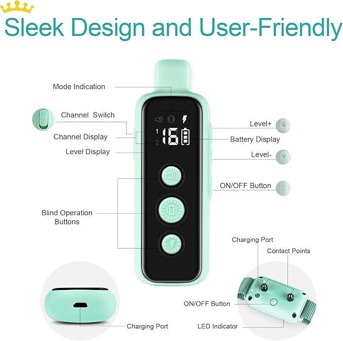 Bousnic Shock Collar for Dogs - Waterproof Rechargeable Dog Electric Training Collar with Remote for Small Medium Large Dogs with Beep, Vibration, Safe Shock Modes (8-120 Lbs) (Green) BOUSNIC