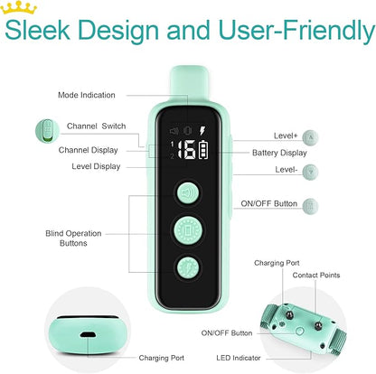 Bousnic Shock Collar for Dogs - Waterproof Rechargeable Dog Electric Training Collar with Remote for Small Medium Large Dogs with Beep, Vibration, Safe Shock Modes (8-120 Lbs) (Green) BOUSNIC