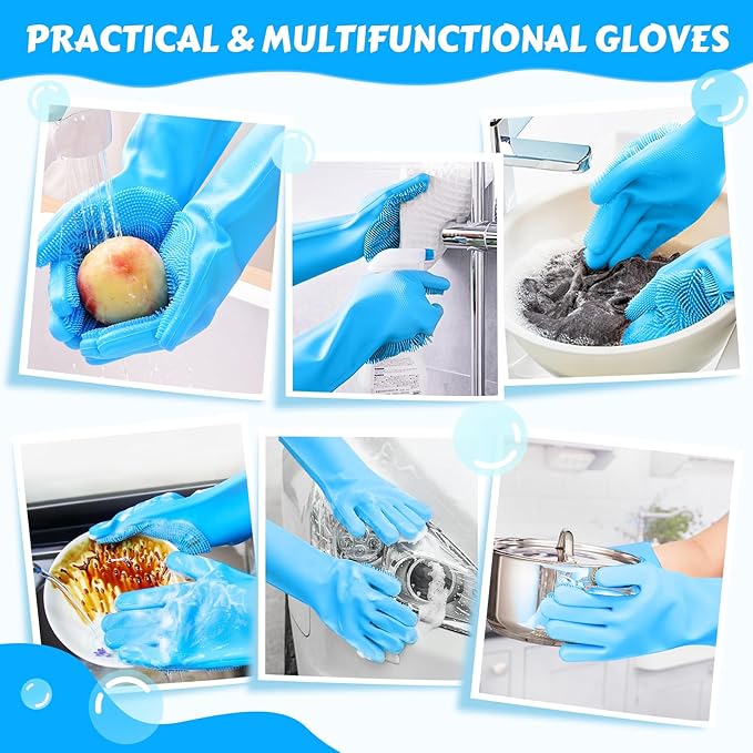 Pecute Pet Grooming Gloves - Heat Resistant Silicone Gloves with High-Density Teeth, Enhanced Five Finger Design for Bathing and Massaging Dogs and Cats, Blue - PAWPICO