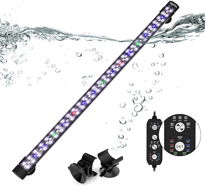 Submersible Aquarium Light for Fish Tank, 24/7 Cycle Fish Tank Light with Timer, Full Spectrum+7 Single Colors, Auto On/Off, Adjustable Brightness (22.8 Inch for 24-43inch Tank) SEAOURA