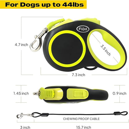 Fida Retractable Dog Leash, Reflective 16ft Heavy Duty Pet Walking Leash for Medium/Large Dog up to 44 lbs, Tangle Free. One-Hand Brake (Medium, Neon Yellow) Fida