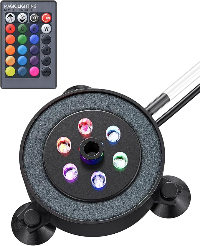 Pawfly Aquarium Air Bubble LED Light Fish Tank Underwater Bubbler Light Aquarium Air Stone Disc with 4 Lighting Modes & 16 Color Changing Effects Multi-Colored Bubbling Light for Fish Tank Decoration Pawfly