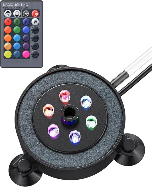 Pawfly Aquarium Air Bubble LED Light Fish Tank Underwater Bubbler Light Aquarium Air Stone Disc with 4 Lighting Modes & 16 Color Changing Effects Multi-Colored Bubbling Light for Fish Tank Decoration Pawfly