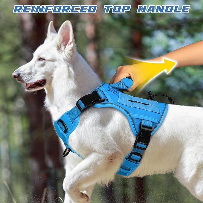 WINGOIN Blue Tactical Dog Harness for Large Medium Dogs No Pull Adjustable Pet Harness with Handle Reflective K9 Military Service Dog Vest for Walking Hiking Training (M) - PAWPICO