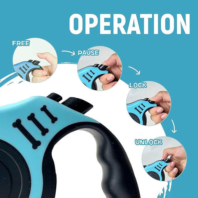 Retractable Dog Leash Automatic Telescopic Tractor Dog Tape, Pet Tape 10/16 FT Durable and Convenient, with Folding Bowl, Dispenser, Rubbish Bags, Suitable for Small and Medium Dogs - PAWPICO