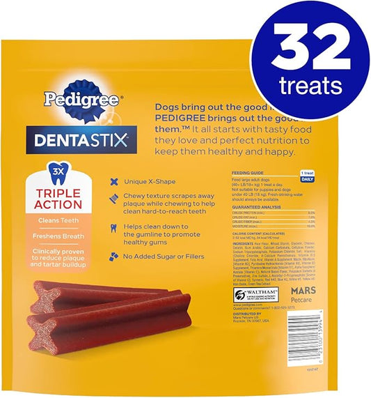 PEDIGREE DENTASTIX Large Dog Dental Treats Bacon Flavor Dental Bones, 1.67 lb. Pack (32 Treats) - PAWPICO