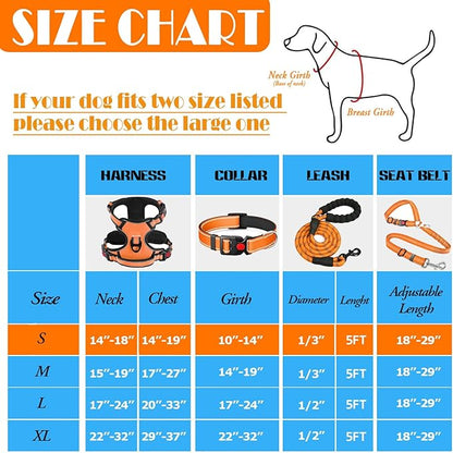 No Pull Dog Harness, Collar & Leash Set | Includes Dog Seat Belt, Collapsible Bowls & Poop Bag Dispenser. Ideal for Training, Walking, Hiking. Fits Small to Large Dogs(Orange-S) Lovebegetslove