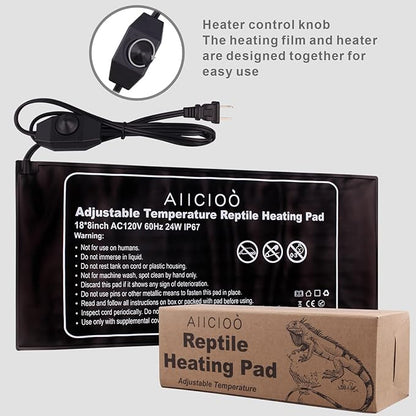 Aiicioo Reptile Heating Pad 24W - Reptile Heat Mat Pad for Bearded Dragon Leopard Gecko Hermit Crab Heater for 40 Gallon Reptile Tank AIICIOO