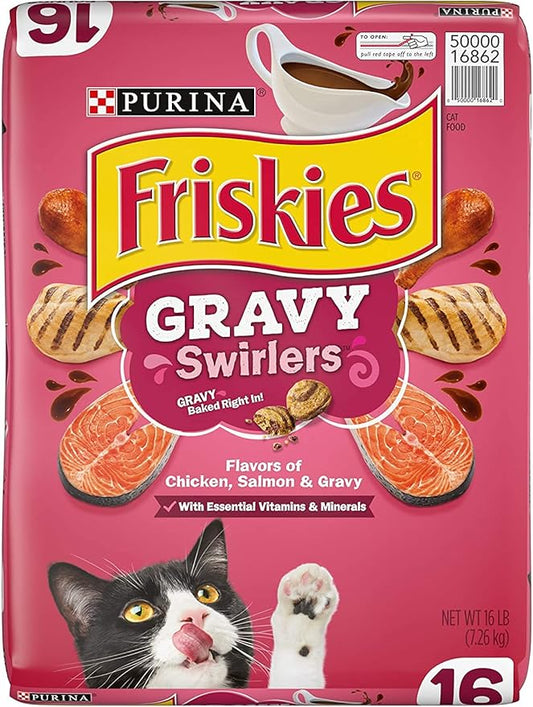Purina Friskies Dry Cat Food Gravy Swirl'd With Flavors of Chicken, Salmon and Gravy - 16 lb. Bag Friskies