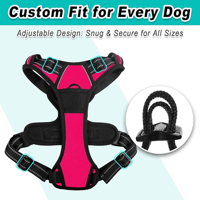 BARKBAY No Pull Pet Harness Dog Harness Adjustable Outdoor Pet Vest 3M Reflective Oxford Material Vest for PINK Dogs Easy Control for Small Medium Large Dogs (L) BARKBAY