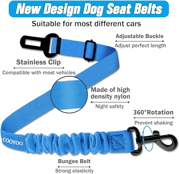 COOYOO Dog Seat Belt,3 Piece Set Retractable Dog Car Harness Adjustable Dog Seat Belt for Vehicle Nylon Pet Safety Seat Belts Heavy Duty & Elastic COOYOO
