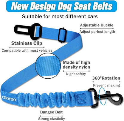 COOYOO Dog Seat Belt,3 Piece Set Retractable Dog Car Harness Adjustable Dog Seat Belt for Vehicle Nylon Pet Safety Seat Belts Heavy Duty & Elastic COOYOO
