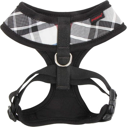 puppia Junior Over-The-Head Dog Harness Checkered Pattern No Choke No Pull Adjustable Chest Belt Walking Training for Small and Medium Dog, X-Small, Black PUPPIA