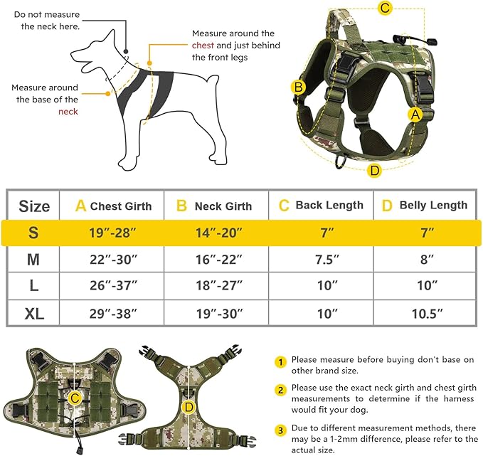 WINGOIN Tactical Dog Harness for Small Dogs, Heavy Duty No Pull Dog Harness with Handle, Adjustable Reflective Military K9 German Shepherd Dog Vest for Training, Walking, Hiking, Green Camo(S) WINGOIN