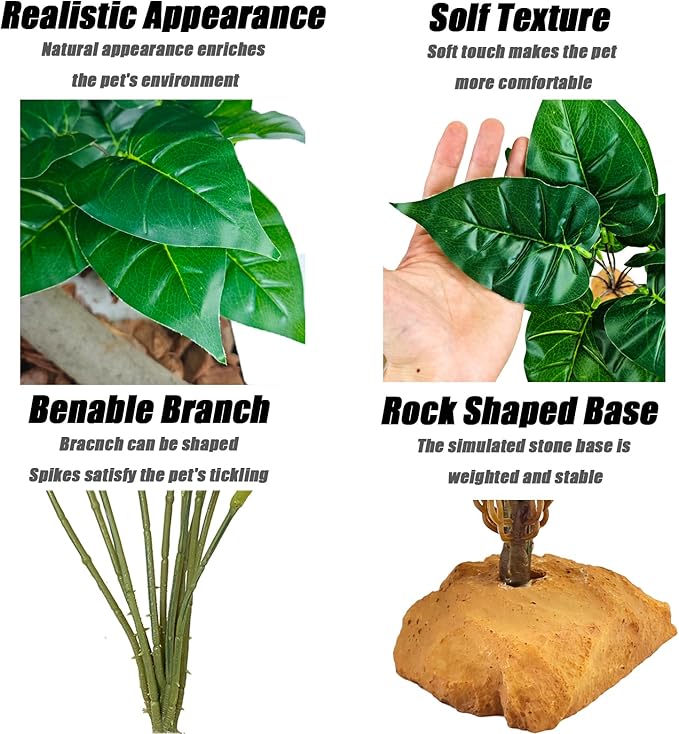 Woyrise Reptile Artificial Plants for Terrarium Decor, Amphibian Habitat Decorations Bearded Dragon Tank Accessories fit Crested Gecko Leopard Lizard Chameleon Ball Python Snake Frog - Fake Rohdea Woyrise