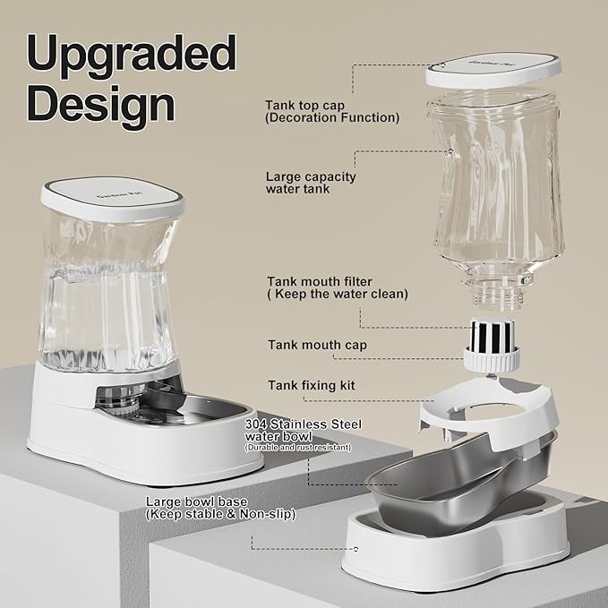 Gardner Pet Automatic Dog Water Dispenser Gravity Stainless Steel Water Waterer Feeder, 100% BPA-Free Large Capacity Water Feeding Bowls for Medium & Large-Sized Dogs Cats Other Pets -(1 Gallon) - PAWPICO