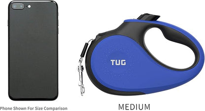 TUG 360° Tangle-Free Retractable Dog Leash with Anti-Slip Handle | 16 ft Strong Nylon Tape | One-Handed Brake, Pause, Lock (Medium, Blue) TUG