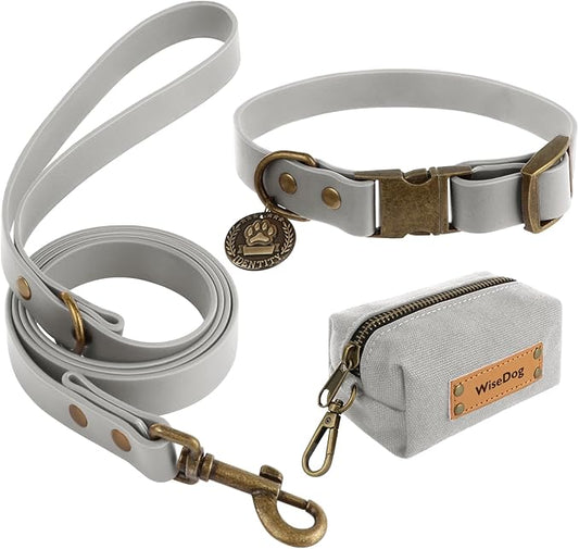 Wisedog Dog Collar and Leash Set Combo: Adjustable Pet Collars with Dog Leashes for Small Medium Large Dogs,Includes 1 Bonus of Poop Bag Holder (XL(Collar:16"- 25.5";Leash:6 ft), Grey) WisedogPetSupplies