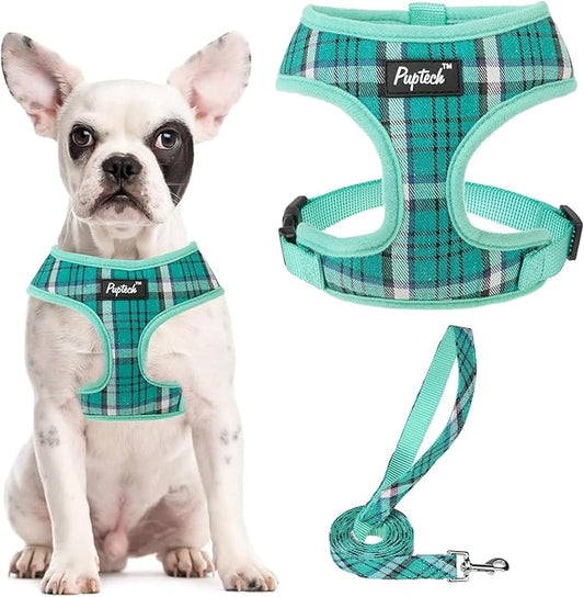 PUPTECK Soft Mesh Dog Harness and Leash Set Pet Puppy Cat Comfort Padded Vest No Pull Harnesses, Green, M PUPTECK