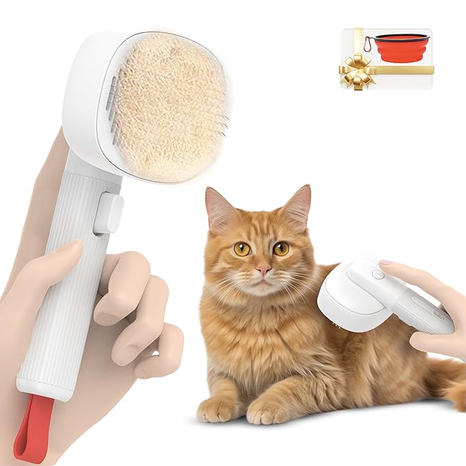 BARFI Pet Brush - Self-Cleaning Pet, Cat, Dog Shedding Brush - Multi-Functional Grooming Tool with Negative Ion Technology, Vibrating Massager, Wood's Lamp (White) - Free Pet Bowl - PAWPICO
