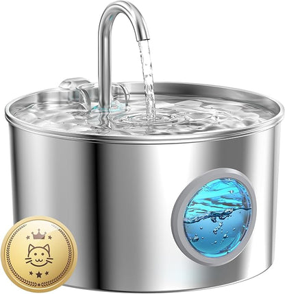 Cat Water Fountain Stainless Steel: 74oz/2.2L Cat Fountain for Drinking - Pet Water Fountain for Cats Inside - Quiet Cat Water Bowl Dispenser - Cat Drinking Fountains - for Cats&Pets& Small Animals - PAWPICO
