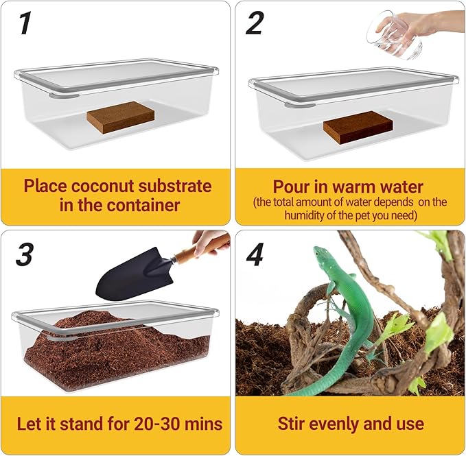 REPTI ZOO 3 Pack Coconut Fiber Substrate for Reptile, 24QT Reptile Coco Coir Brick for Hermit Crab Turtle Snake Frog Gecko Lizard Spider, Reptile Coconut Husk Terrarium Bedding REPTIZOO