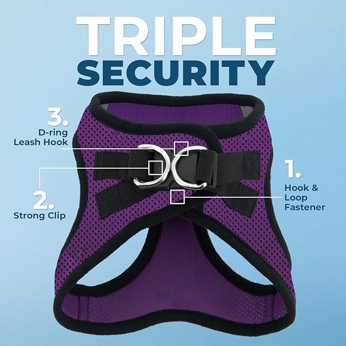 Voyager Step-in Air Dog Harness - All Weather Mesh, Reflective, No Pull Harness for Small, Medium Dogs, Cats - Secure with Hook & Loop Fastener, Buckle, Double D-Rings - Purple/Black Trim, L BestPetSuppliesLLC
