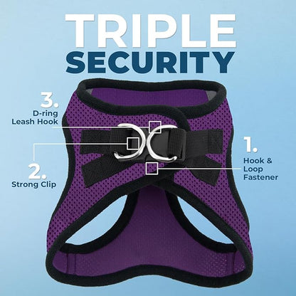 Voyager Step-in Air Dog Harness - All Weather Mesh, Reflective, No Pull Harness for Small, Medium Dogs, Cats - Secure with Hook & Loop Fastener, Buckle, Double D-Rings - Purple/Black Trim, L BestPetSuppliesLLC