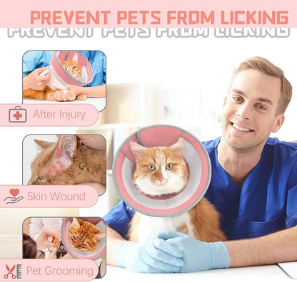 Cat Cone, Breathable Cat Cone Collar Soft, Adjustable Cat Cone to Stop Licking, Water Resistant Neck Cone for Cats with Air Mesh, Protective Cat Recovery E Collar for Cat Kitten（Pink,S-8 GoGoPaw